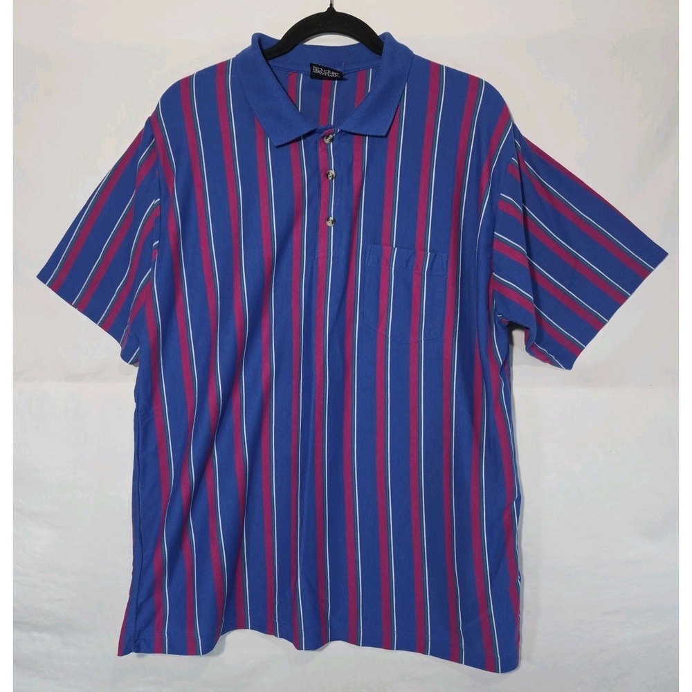 Vintage Chip Beck Polo Shirt Men's XL Red Blue Golf Vertical Striped 90s Grandpa